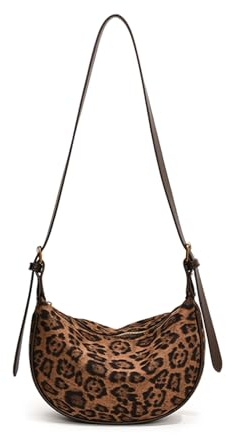 Travistar Leopard Crossbody Bag Damen Klein Umhängetasche Handtasche Damen Wildleder Moon Tasche Schultertasche Hobo Slouchy Bag Bauchtasche mit Abnehmbarer Schultergurt