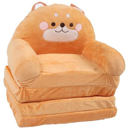Teddybär-Couch, Cartoon-Design, zusammenklappbar, 2-in-1, weiche Couch, ausklappbar, tragbar, bequem, Sofa, Stuhl, umwandelbares Sofa in Liege für Heimschulen, brauner Welpe (In Viertel falten)
