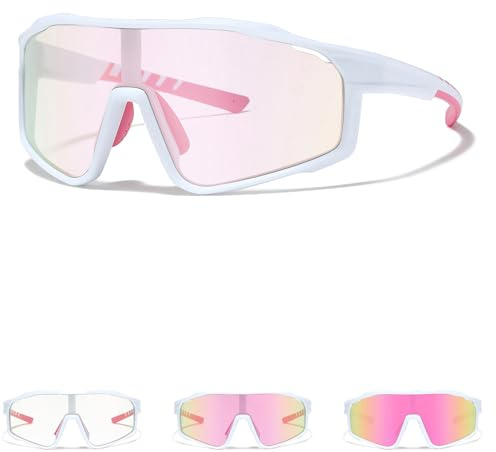 TJUTR Fahrradbrille Herren & Damen Selbsttönend, Schnelle Brille mit UV400 Schutz, Windfest Sportbrille für MTB & Rennrad