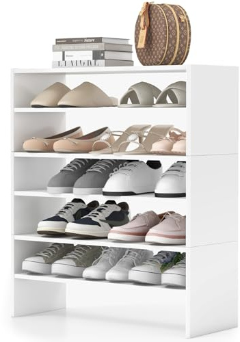 GOPLUS Schuhregal mit 6 Ebenen, Stapelbarer Schuhschrank Organizer mit Kippsicherung, Schuhablage aus Holz, Schuhorganizer Platzsparend, für Flur & Wohnzimmer, 78 x 30 x 89 cm