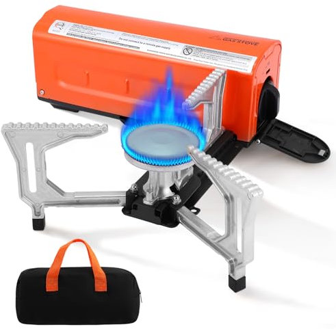 Hornillo de Camping Portátil, Mini Estufa Camping Gas Plegable Exterior, con Encendido Piezoeléctrico para Quemador de Gas de Cartucho Atornillado, para Camping, Senderismo, Viajes en Autocaravana