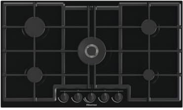 Hisense GED973B Plateau de cuisson au gaz 88 cm, verre noir, grilles en fonte, 1 brûleur WOK