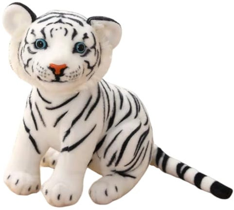 AQCQDQ Tiger Kuscheltier Tiger Stofftier Realistische Tiger Plüschtier Kinder Plüsch Spielzeug Gemütliches Schmusetie Geburtstagsgeschenk für Kinder (23cm,Weiß)