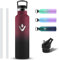 Grsta Edelstahl Trinkflasche, Trinkflasche 750ml Auslaufsicher, Isolierte Wasserflasche mit Strohhalm, Thermosflasche für Kohlensäure Geeignet, Trinkflasche mit 2 Deckel für Schule, Reisen, Travel