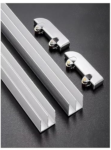 Kit de quincaillerie for porte coulissante en verre de 5 mm d'épaisseur - Rail en aluminium à double canal en U avec roulettes for vitrine, placard, penderie(160cm/63in)