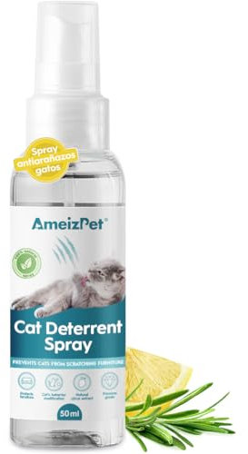 AmeizPet Repulsif Chat Spray, Anti Griffure Chat Spray, Empêche Les Chats De Gratter Les Meubles, Les Tapis, Les Rideaux Et Les Plantes, Usage Intérieur & Extérieur, 50 ML (1.69 Oz)