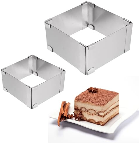 DQZSY 2 telai da Forno in Acciaio Inox, Anello per Mousse Quadrato Retrattile Regolabile, teglia per Torta, Utensili da Forno - teglia da Forno Quadrata Regolabile, Telaio per Torta Alto 5 cm