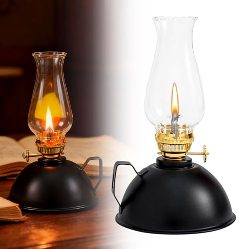 SUNOYA Petroleumlampe Glas, Handgriff Öllampe Glas, Petroliumöllampe Kerosinlampe, Drehknopf Vintage-Petroleumlampe Retro Petroleumlampe Für Camping Outdoor Notfallbeleuchtung(Matt Schwarz)