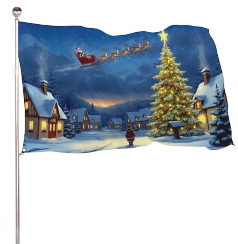 Drapeau de Noël Drapeau de jardin 90 x 150 cm Imprimé des deux côtés En polyester Pour la décoration de la maison et du jardin, résistant aux intempéries Avec motif Sapin de Noël nocturne