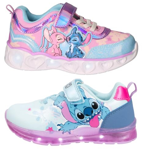 Disney Stitch - Sneakers Bambina con Luci LED – Scarpe Rosa e Viola con Grafica Stitch & Angel | Scarpe Sportive Bambini 25-32 [6914 Sneakers LED Viola - 30]