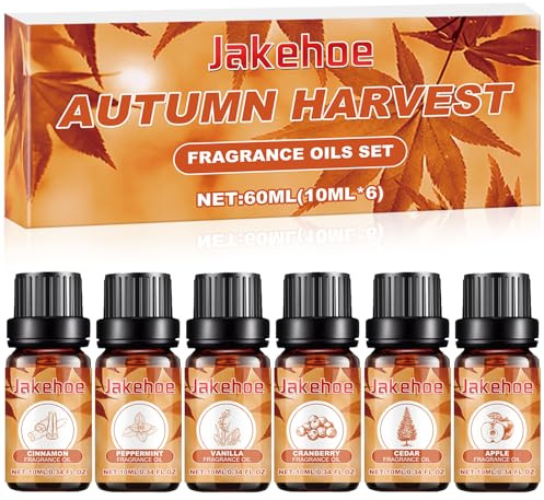6 x 10ML Herbst Ätherische Öle Set, Duftöl für Kerzen | Naturrein Aromatherapie Duftöl Geschenk Set, duftöl Herbst, Cranberry, Minze, Zimt, Vanille, Zeder, Apfel