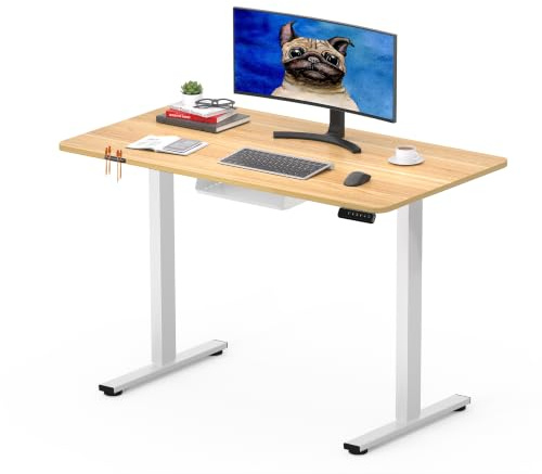 SANODESK 100 x 60cm Electric Standing Desk ONE PIECE Height Adjustable Desk with Cable Management Tray Sit Stand Desk for Office, Maple