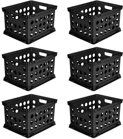 CNEIESD 6-Pack File Crate, Storage Crates, Plastic Storage Bins for Letter & Files, Stackable Organizer Box with Handles, Black File Organizer for Home Office & Garage, 17.25 L x 14.25 W