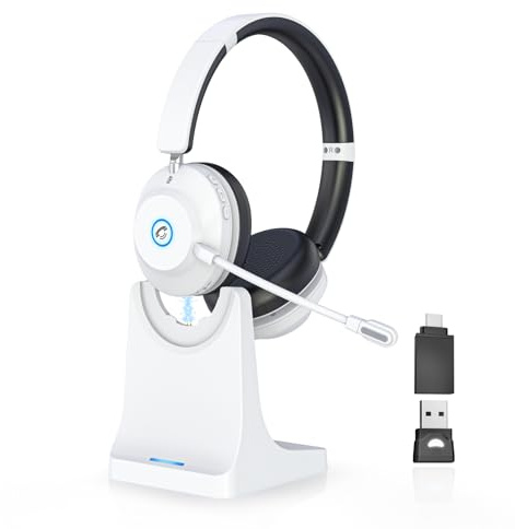 Earbay Wireless Headset with Mic for Work, V6.0 Bluetooth Headset with Charging Dock, ENC Noise Cancelling & Flip Mute Mic, Wireless Headsets USB Dongle for Office/PC/Call Center/Laptop/Teams/Home