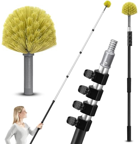 ARTIPOLY Plumero de 6 m con Mango telescópico, Color Amarillo | 1,5 – 6 m de largo, con cerdas para limpieza en interiores y exteriores, 5 etapas de telaraña, para techos y paredes,