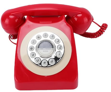 Denash Schnurgebundenes Retro-Festnetztelefon, Push-Dial-Telefon Im Klassischen Design mit Wahlwiederholungsfunktion, Vintage-Heimtelefon für Büro und Dekoration (Rot)