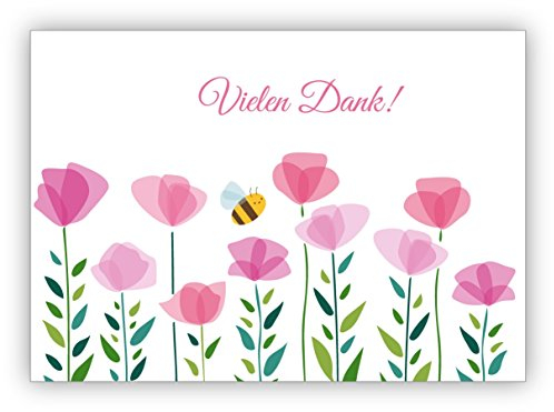 Fröhliche Dankes Karte mit Blumen und kleiner Biene: Vielen Dank • schöne Grußkarte im Set mit Umschlägen um Danke zu sagen, hochwertig und schön