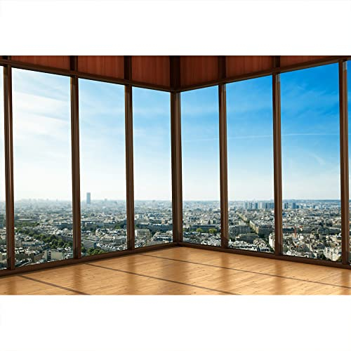 YongFoto 3x2m Innere Büroraum Hintergrund New York Stadtbild Kulissen für Fotografie Hochhaus Französisch Fenster Schäbig Holzboden Vinyl Foto Hintergrund Kinder Erwachsene Porträts Studio Requisiten