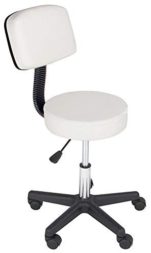 BAKAJI Sgabello Estetista con Schienale e Seduta in Ecopelle Sedia Girevole Alltezza Regolabile con 5 Ruote Casa Ufficio Studio Medico Massaggi Fisioterapia Salone Bellezza (Bianco)