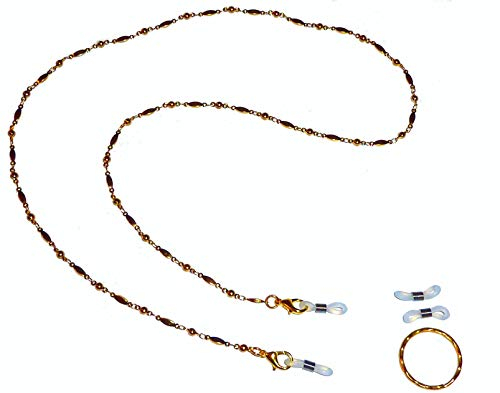 Crystal or Chain Women's Beaded Eyeglass Holder 28 on 19 Strand Wire, Made in USA, Around Neck to Hold Eyewear or Sunglasses, Chain, Cord, Leash (Gold Stainless Steel Chain)