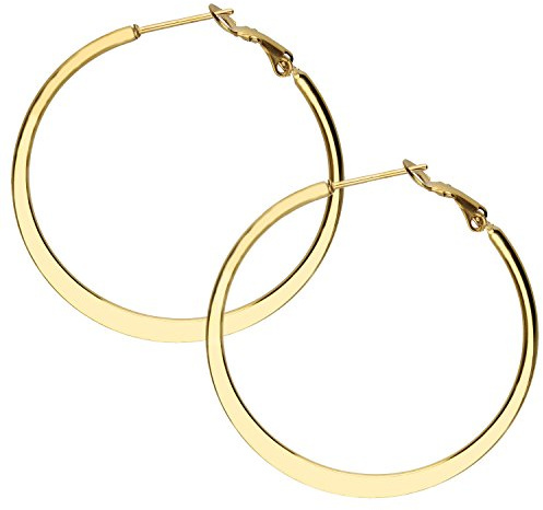 MYA art Damen Creolen Runde Ringe hängend mit Stecker Edelstahl Gold Gelbgold Vergoldet Große Ohrringe Rund Groß Flach 4cm MYAGOOHR-43-40mm