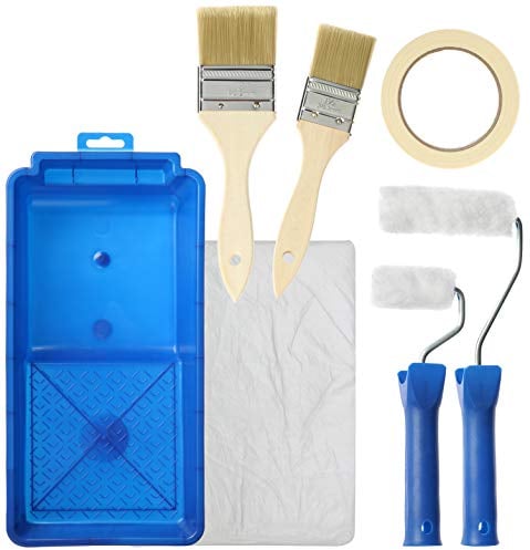 com-four® 9-teiliges Maler-Set - Pinsel, Farbroller und viel Zubehör für Renovierungs- und Dekorationsarbeiten