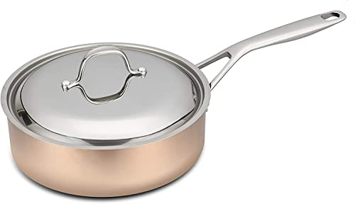 Baumalu B'Chef Sauteuse en cuivre avec couvercle | paroi épaisse avec revêtement en acier inoxydable | Idéal pour votre cuisinière à induction, 28 cm | 4,6 Liter
