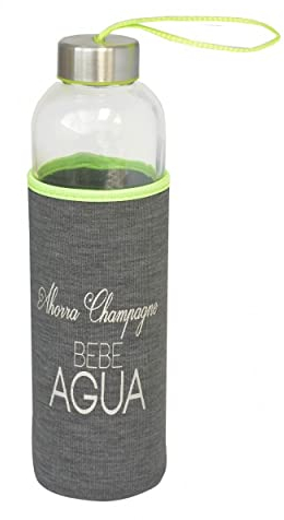 Hogar y Mas Botella de Agua Reutilizables sin bpa de Cristal 600 ml, Funda Térmica de Neopreno. - Verde
