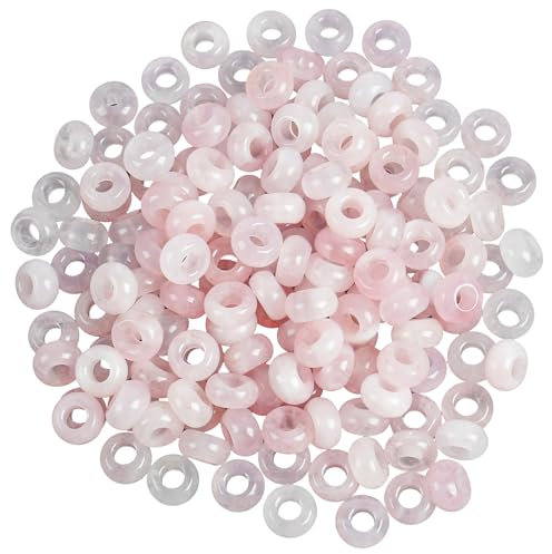 Lovionus89 20 Stück große Loch lose Stein Rondelle europäische Perlen für Charms Armband Kristalle Schmuck Voraussetzungen DIY, Rosenquarz