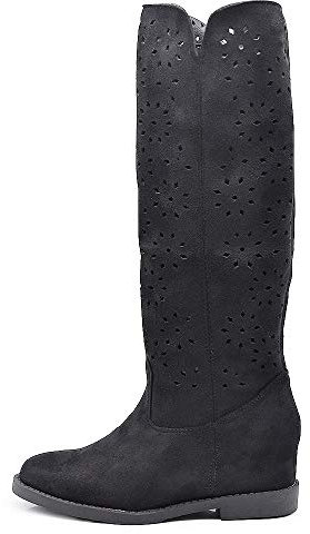 IF Fashion Stivaletti da Donna Zeppa Interna Traforati Primaverili Estivi Camoscio LY81-1 Nero N.36