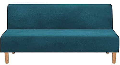 BXFUL Samt Sofabezug ohne Armlehnen 3 Sitzer Stretch Couchbezug Elastischer Abdeckung Husse für Sofabett Sofaüberzug Armless rutschfest (Blaugrün)