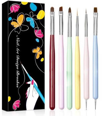 Nail Art Brushes Set, 6pcs Gel Polish Nail Art Design Pen Painting Kit, Nail Art Liner Brush and Nail Dotting Pen