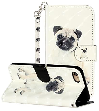 nancencen Handyhülle für iPhone 7 / iPhone 8 Hülle, Hochwertiges PU-Material mit Glatter Haptik [Staubdicht] [Magnetverschluss] Vintage Glitzer Leder Cover Flip Case,Süßer Welpe