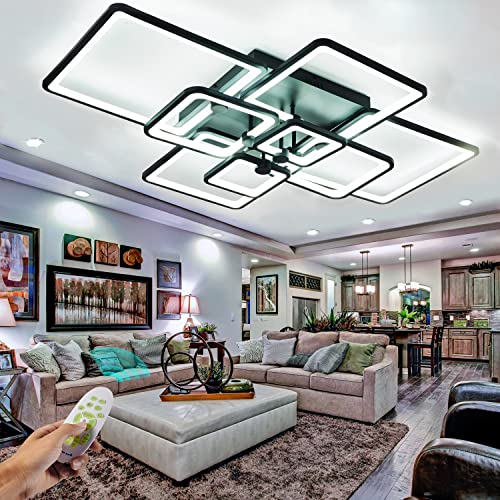 HIHIHOMY Dimmbar,L106cm Wohnzimmerlampe 8-Licht Led Deckenleuchte Wohnzimmer Schwarz Deckenlampe, Modern Wohnzimmerlampe Led3000K-6000K