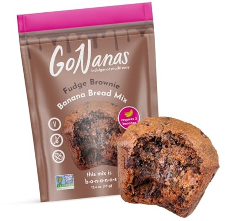 GoNanas Fudge Brownie Oat Flour Banana Bread Mix, Suitable for Plant Based Vegan Diets, Gluten Free Dairy Free Snacks, Healthy Snacks For Adults, Muffin Mix, Nut Free, Cupcakes Dessert, NON-GMO, 1pk