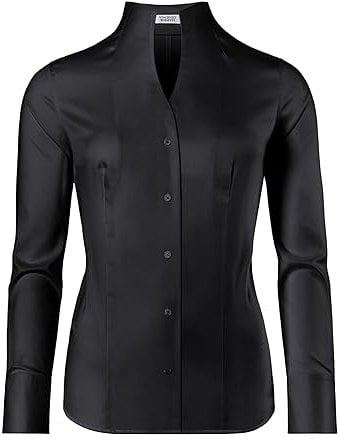 Vincenzo Boretti Chemisier, Modern-fit/légèrement cintré, col Calice, Douce sergé - Facile à Repasser Noir 40