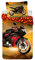 Jerry Fabrics Kinder Bettwäsche Set mit Wendemotiv Motorrad Schwarze Rennmaschine mit roten Flammen, Bettdeckenbezug 140x200 cm, Kopfkissenbezug 70x90 cm, 100% Baumwolle mit Reißverschluss