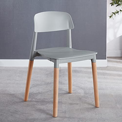 DUNAKE Esszimmerstühle Weiß Schalenstuhl Stapelbarer Kunststoffstuhl Mit Rückenlehne Armloser Beistellstuhl Mit Buchenholzbeinen Für Küche, Esszimmer Und Wohnzimmer (Color : /Light Grey)