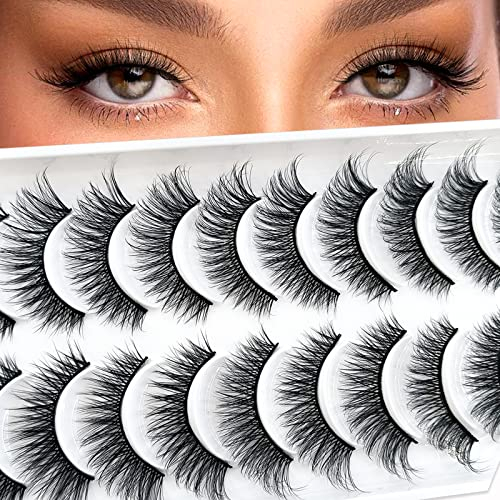 10 Paare 3D Falsche Wimpern Katzenauge, Natürliche Künstliche Wimpern Extensions Set, Cat-Eye Künstliche Wimpern Natürlich Look, Wiederverwendbar Handgemachte Leichte Faux Mink Make-up-Wimpern(06)