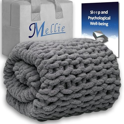 Mellie Luxury Large Chunky Knit Throw Blanket, Ultra-Soft Chenille Yarn Cable Knit Blanket Throw, Machine Washable Giant Blanket Throw for Sofa – 127x152 cm 50x60 (Dark Grey)