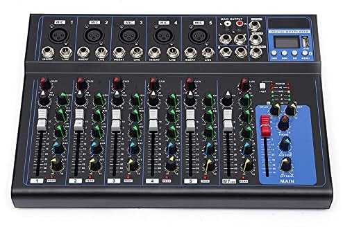 Mixer Audio Bluetooth a 7 Canali, Console DJ Amplificatore Stereo per Studio Live