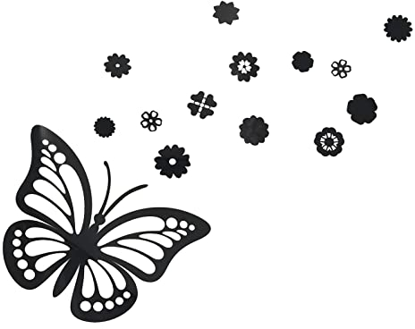 Autocollants Fleurs Papillon 3D Tableaux Miroir Stickers Muraux Chambre Salon Moderne Mural Deco Papillon Decoration Noir