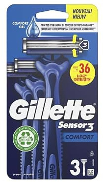 Gillette Sensor3 Comfort Einwegrasierer für Herren, 3 Stück