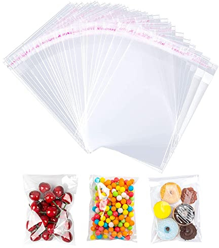 Clear Self-Adhesive Cellophane Bags 6X9 Inches (16 * 23cm) 100 Pack, Self Sealing Display Bags, Food Safe, OPP for Cookies, Cards, Envelopes, Pictures
