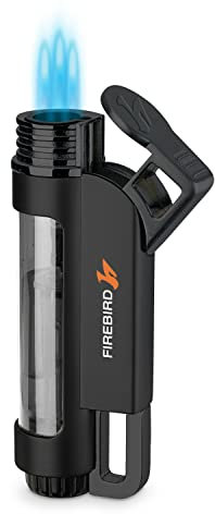 Firebird Illume Sturmfeuerzeug, Jet Feuerzeug mit Dreifach Jetflamme - Windbeständig - Transparentes Tankfenster - Einhandzündung - Große Einstellrad - Butangas Nachfüllbar (Gas Nicht enthalten)