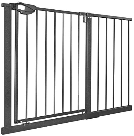 NAIZY Barrera de Seguridad de Niños para Puertas y pasillos Perros Escaleras - Autoclose N Stop Sin Taladrar - 105-115cm (Negro)