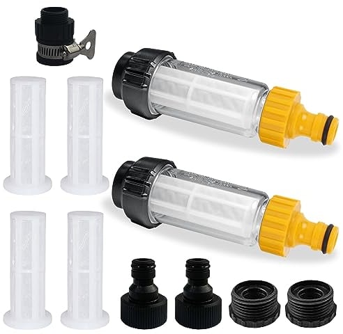 Water Filter Garden Hose Set: 2 Pieces 3/4 Inch Pre-Filter Garden Pump with 5 Quick Adapters + 4 Filter Inserts, Water Pre-Filter Water Filter for Pressure Washer, Garden Pump, Motorhome