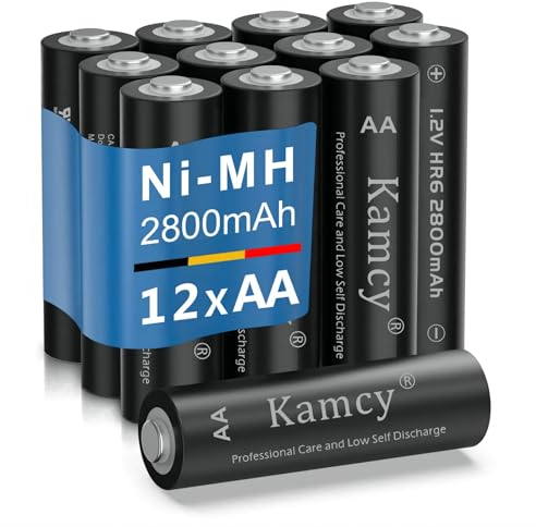 KAMCY Pilas Recargables AA 2800 mAh 1.2 V NI-MH (Baja Autodescarga, 1500 Ciclos) (Paquete de 12)