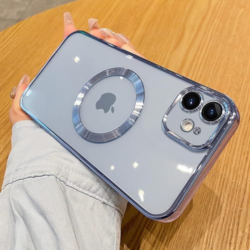 vomubao Cover per iPhone 11 Magnetica Custodia Compatibile con MagSafe, Anti-Scratch Trasparente Custodia Telefono Magnetico per iPhone 11 con Protezione Fotocamera-Azzurro