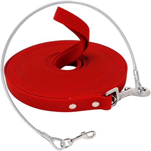 Wasserdicht Schleppleine für Hunde,mit Chew Proof Tie-Out Leinen,3-30m,Wasserdicht Trainingsleine für Große bis Kleine Hunde,Robuste Hundeleine(Rot,3m)